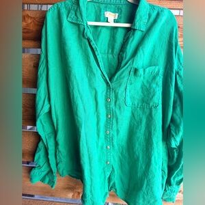 Maeve Anthropology Vibrant Green Button-Down Shirt Rusched sleeve 3X